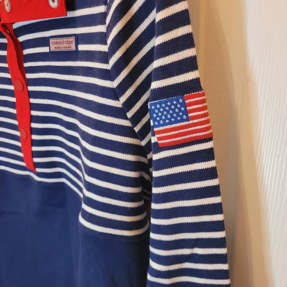 Vineyard Vines Snap Placket Shep Pullover Red White And Blue-Sz Large - Picture 3 of 9